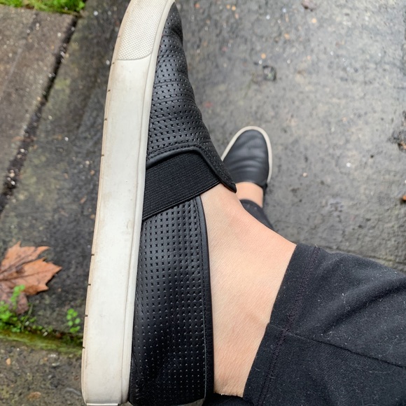 VINCE. Perforated Black Leather Slip-On Sneakers - Picture 6 of 8